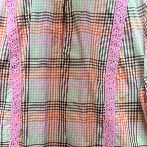 Lands End Womens Blouse Top Size1X Muticolor Plaid Keyhole Neck Casual Retro - Picture 7 of 12
